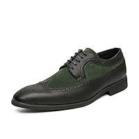 Mens Wingtip Two Tone Oxfords Perforated Duo-Texture Lace-up Brogues Patchwork Color Matching Punched Wedding Shoes