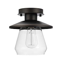 Globe Electric 64846 1-Light Semi-Flush Mount Ceiling Light, Oil Rubbed Bronze, Clear Glass Shade, Ceiling Light Fixture, Bedroom Lights for Ceiling, Dining Light Fixture, Bulb Not Included