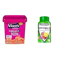 Calcium Chews & Vitafusion Omega-3 Gummy Vitamins Bundle - 60 Calcium Chews for Bone Health + 120 Omega-3 Gummies for Heart Health