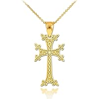 GOLD ARMENIAN CROSS PENDANT NECKLACE - Gold Purity:: 10K, Pendant/Necklace Option: Pendant With 20