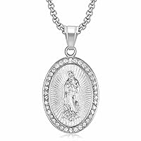 USUSAI New Hip Hop Jewelry Stainless Steel Gold Plated with Diamonds Virgin Mary Pendant Necklace Chain 22-24 Inches