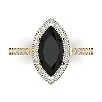 2.32ct Marquise Cut Solitaire with Accent Halo Black Onyx Proposal Designer Wedding Anniversary Bridal Ring 14k Yellow Gold