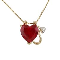 Heart Shaped Ruby Devil Pendant For Womens & Girls 14k Yellow Gold Plated 925 Sterling Silver.