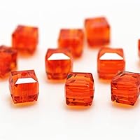 190pcs Cube 8mm Glass Beads for Jewelry Making Faceted Square Shape Crystal Spacer Beads Assortments for Bracelet Necklace DIY Loose Beads (Orange)