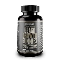 Extra Strong Beard Growth Vitamins Gummies | Biotin 10000 MCG | Promotes Facial Hair Growth for Men | Biotin Beard Grow Gummies | Strong & Thick Beard Growth Gummies for Men | Strawberry