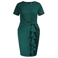 Hanna Nikole Wmens Plus Size Wear to Work Dress 50s Vintage Ruffle Peplum Cocktail Pencil Knee Dress