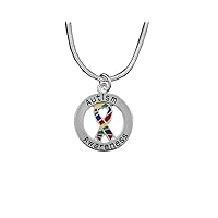 Autism Circle Charm Puzzle Ribbon Necklaces – Cute Autism Awareness Ribbon Necklaces in Bulk for Fundraising, Resell & Awareness