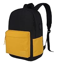 SUPACOOL Lightweight Casual Laptop Backpack with USB Charging Port For for Men and Women, Backpack for College (Full black and yellow)