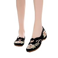 Women Brown Embroidered Ballet Flats Vegan Chinese Style Comfortable Walking Shoes Ladies Light Soft Ballerinas