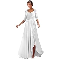 Mother of The Bride Dresse Plus Size Lace Appliques White Chiffon Formal Gowns and Evening Dresses with Slit 16W