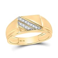 Solid 10K Yellow Gold Real Natural Diamond Mens Diagonal Row Flat Top Anniversary Ring 1/12 Carat (.08 Cttw)