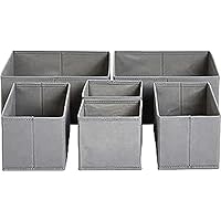 Amazon Basics Cloth Drawer Storage Organizer Boxes, Set of 6, Gray