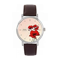 Red Poppy Flower Watch Ladies 38mm Case 3atm Water Resistant Custom Designed Quartz Movement Luxury Fashionable