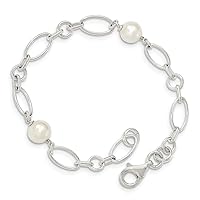 925 Sterling Silver Fancy Lobster Closure Polished Freshwater Cultured Pearl Bracelet 7.5 Inch Measures 8mm Wide Jewelry for Women