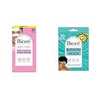 Biore Bundle of Bioré Blackhead Remover Pore Strips, 12 Nose + 12 Face Strips for Chin or Forehead, Instant Blackhead Removal, 24 Ct Value Size Pimple Patches, Ultra-Thin Hydrocolloid, 30 count