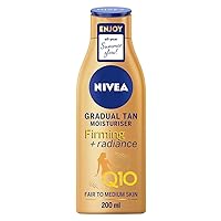 NIVEA Q10 Firming + Radiance Gradual Tan (200 ml), Tan Activating Firming Cream with Q10, Supports a Gradual Tan, Tanning Moisturiser for a Sun-Kissed Radiant Glow