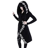 Womens Hooded Jackets Coats Cardigan Black Vintage Moon Printed Punk Gothic Goth Clothing For Women Plus Size