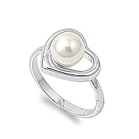 Sac Silver Rhodium Plated Heart Ring w/Simulated Pearl Love Band New Sizes 5-10