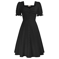 Belle Poque Women 2024 Summer Puff Short Sleeve Cottagecore Dress Vintage 1950s Party Swing Dresses