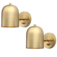 Pathson Set of 2 Modern Wall Sconce Dimmer Switch, Brass Finish Wall Light Lamp Adjustable Light Angle Wall Vanity Lighting, E26 Bulb Base Reading Lighting Decor for Bedroom Hallway Living Room