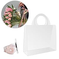 BBJ WRAPS Transparent Flower Bags For Bouquets, Creative PET Floral Gift Bags With Handle Perfect Florist Supplies Packaging For Flower Shops On Valentine's Day, Wedding, Mother's Day, Birthday Party