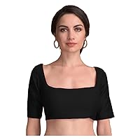 Women's Readymade Banglori Silk Black Blouse For Sarees Designer Indian Bollywood Padded Stitched Choli Crop Top