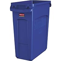Rubbermaid Commercial Products Slim Jim Plastic Rectangular Trash/Garbage Can with Venting Channels, 16 Gallon, Blue (1971257)