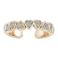 Created Round Cut White Diamond in 925 Sterling Silver 14K Rose Gold Over Heart Adjustable Toe Ring for Women's & Girl's