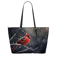 Winter's Cardinal Beauty Leather Tote Bag 3d
