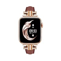 Leather Slim Band Compatible for Apple Watch 38mm 40mm 41mm 42mm 44mm 45mm 49mm,Genuine Leather I-Shape Watch Strap Bracelet with Stainless Buckle for iWatch Women Bands Series 9 8 7 6 5 4 3 2 1 SE