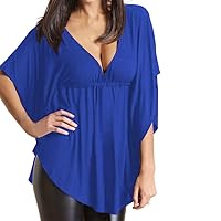 Womens Batwing Sleeve Blouse,V-Neck Tops Plain Summer Casual T Shirt Flowy Loose Pure Color Tops Plus Size Tunic Shirt