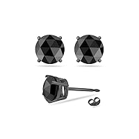 Round Rose Cut Black Diamond AAA Quality Stud Earrings in 14K Blackened White Gold Available in Small to Large Sizes