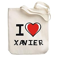 I love Xavier Bicolor Heart Canvas Tote Bag 10.5