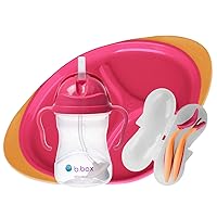 b.box 4 in 1 Baby Feeding Set | Includes Sippy Cup, Cutlery Set and Divided Plate | BPA Free, Dishwasher Safe | for Toddlers & Babies 6 mo+ (Strawberry Shake)