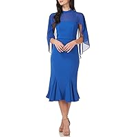 JS Collections Women's Stretch Crepe Cocktail Dress with Trumpet Skirt and Chiffon Capelet