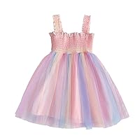 Toddler Baby Girls Sleeveless Rainbow Tutu Dress Infant Tulle Layered Sundress Skirt with Sequins Heart