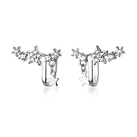 Solid 925 Sterling Silver CZ Star Earrings Cuff for Women Teen Girls Star Crawler Earrings No Piercing Earrings Clip on
