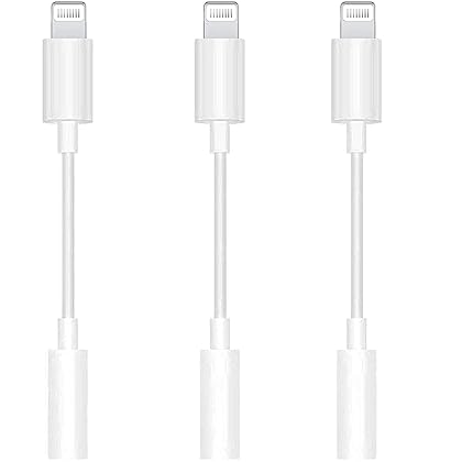 Apple MFi Certified 3 Pack Lightning to 3.5 mm Headphone Jack Adapter Aux Dongle Cable Earphones Converter Compatible with iPhone 12 12 Pro11 XR XS X 8 7 iPad iPod
