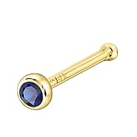 Jewelry Avalanche Solid 14K Gold Ball-end Stud Bezel Set Blue Sapphire 22G Nose Bone Nose Stud - 14K White Gold / 14K Yellow Gold September Birthstone Nose Ring Stud