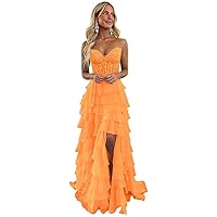 Chiffon Sweetheart Ruffle Tiered Long Prom Dress Laces Appliques Formal Evening Party Gown with Slit 2024