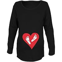 Old Glory Valentine's Day Heart Baby Feet Black Maternity Soft Long Sleeve T-Shirt - 2X-Large