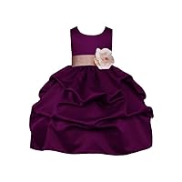 Pink Promise Wedding Party Plum Purple Pick-Up Flower Girl Dress with Bow