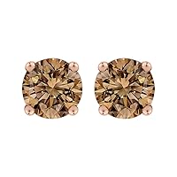 14K White Gold Brown (I1) Round Brilliant Cut Diamond Earring Studs