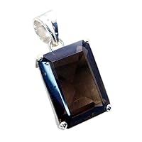 Genuine Smoky Quartz Sterling Silver Charms for Women Pendant Healing Square Shape Fashion Girl Necklace