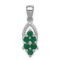 925 Sterling Silver Polished Diamond and Emerald Pendant Necklace Measures 24x7mm Wide Jewelry for Women