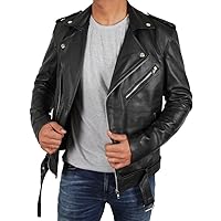 SpazeUp Men's Black Genuine Lambskin Leather Jacket - Asymmetrical Brando Style Mens Casual Real Leather Jacket