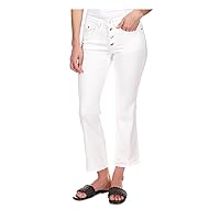Michael Kors Womens White Pocketed Frayed Button Fly Flared Cropped High Waist Jeans 10