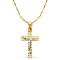 14K Two Tone Gold Jesus Crucifix Cross Pendant with 0.9mm Singapore Chain Chain Necklace