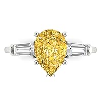 Clara Pucci 2.5 ct Pear Baguette cut 3 stone Solitaire Yellow Simulated Diamond Engagement Promise Anniversary Bridal Ring 18K White Gold