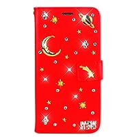 Crystal Wallet Phone Case Compatible with iPhone 11 Pro - Moon Plant - Red - 3D Handmade Sparkly Glitter Bling Leather Cover with Screen Protector & Beaded Phone Lanyard